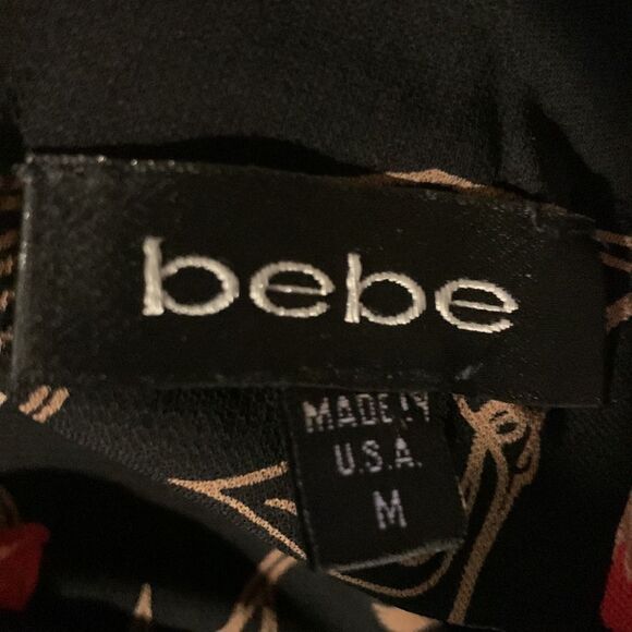 BEBE Black Red floral print halter deep v neck hi lo sleeveless Sz M - Picture 7 of 8